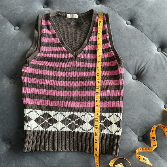 Vintage Old Navy Brown & Pink Knit Vest 100% Cotton - Picture 6 of 6